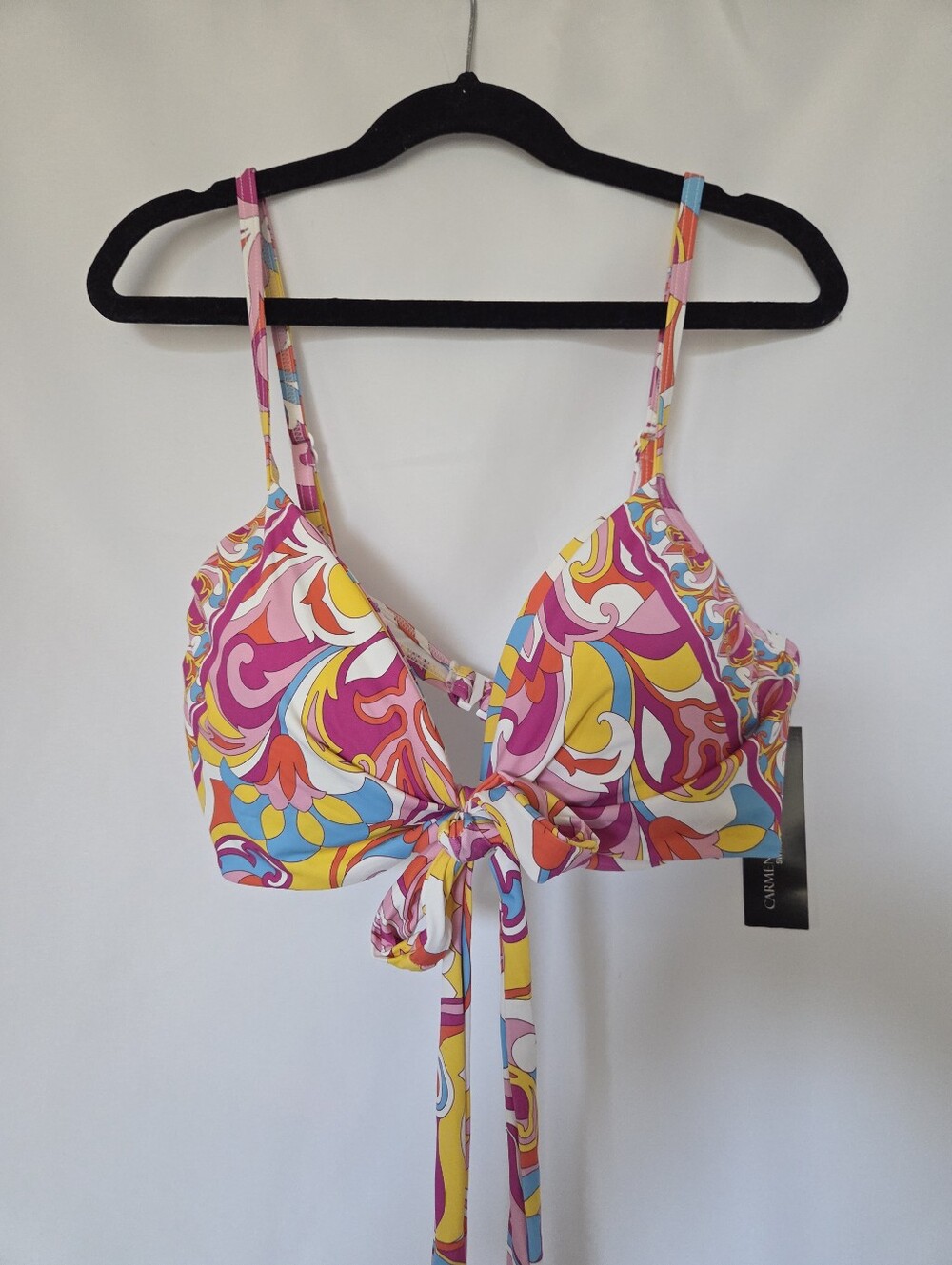 Carmen Marc Valvo Paisley Retro Tie Front Wrap Bikini Top
